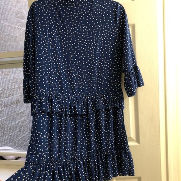 Women's V Neck Ruffle Polka Dot Swing Dress - Picture 5 of 5